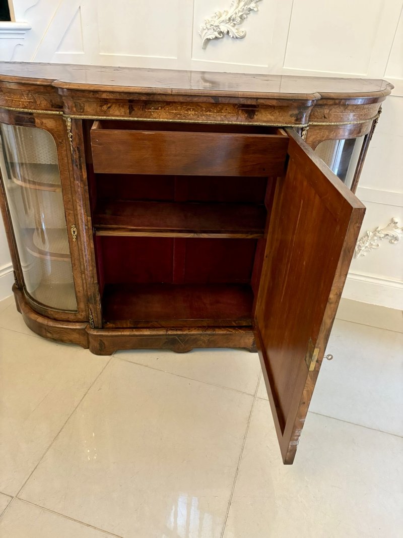 Outstanding Quality Antique Victorian Inlaid Burr Walnut Porcelain Mounted Credenza - Image 6